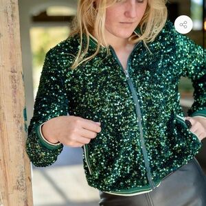 WICKED Emma Ella PARIS Matilda Green Sequin Jacket Bomber - M